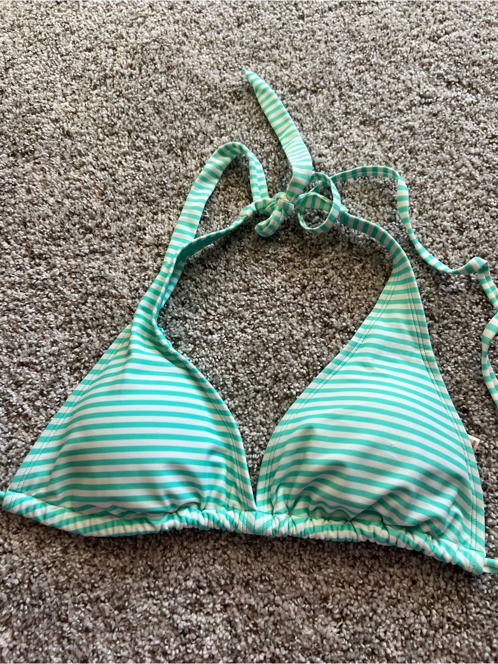 Arizona Jean Company Mint Green & White Striped Triangle Bikini Top